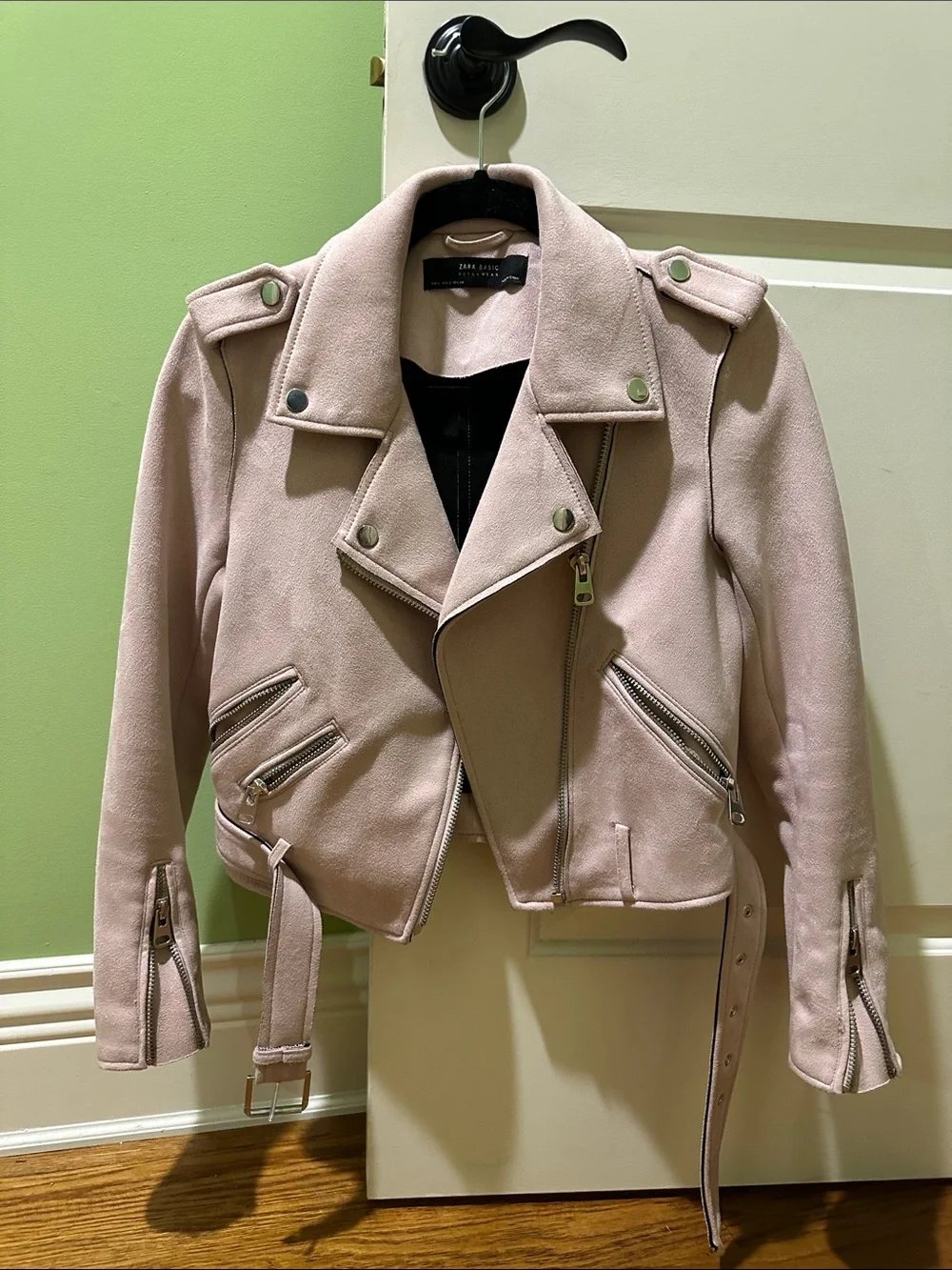 Zara Studio Blush Pink Suede Moto Jacket - Picture 1 of 3